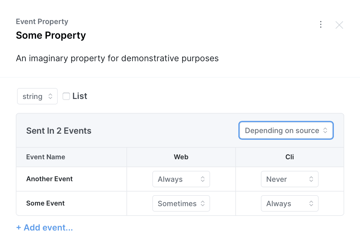 Image shows how to change property presence between events